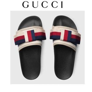 Gucci | Shoes | New Gucci Satin Web Sylvie Bow Slide Sandals White Sz 39 Us  89 | Poshmark